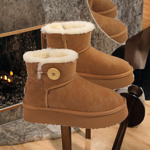 Bottes d'hiver en laine de mouton pour femmes Semelles épaisses Hauteur accrue Chaleur Doublure en peluche Bottes à la cheville légères Antidérapantes - Product Image 3
