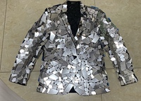 Costume de scène personnalisé en strass argenté effet miroir pour marié, performance artistique, photographie, danse de salon, taille unique