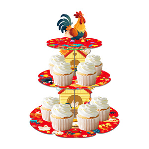 Huancai pollo fiesta pastel soporte gallina <span class=keywords><strong>Gallo</strong></span> 3 niveles Cupcake soporte postre Torre decoración para niños cumpleaños granja fiesta suministros - Product Image 1