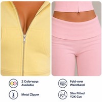 Conjunto de Sudadera con Capucha Oversize Personalizada con Parches Ondulados en Tonos Pastel, Cierre de Cremallera, Hombros Caídos, Forro Polar Grueso, Estilo Y2K Streetwear Kawaii, OEM