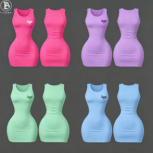 Abiti Corti <span class=keywords><strong>Sexy</strong></span> da Donna Y2K con Logo Ricamato Personalizzato, Vestiti Aderenti Senza Maniche, Abiti Slip Semplici, Abito Canotta - Product Image 1