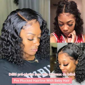 Pelucas de Cabello Humano 100% Brasileño con Ondas Profundas, Estilo Bob Rizado, Color Negro Natural, Ondas Profundas, Frente de Encaje HD 13x4 13x6, Pelucas con Encaje Transparente - Product Image 5