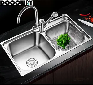 厨房配件抛光不锈钢双碗厨房水槽，带厨房水龙头和手持淋浴