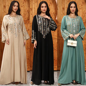 <b>Muslim</b> Floral Embroidery Maxi Abaya Dubai Fashion Long Sleeve Kaftan Arabic <b>Dresses</b> <b>For</b> <b>Women</b> - Product Image 1