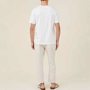 2023 estate Casual cotone naturale lino bianco <span class=keywords><strong>a</strong></span> <span class=keywords><strong>righe</strong></span> dritte <span class=keywords><strong>pantaloni</strong></span> per gli uomini - Product Image 3