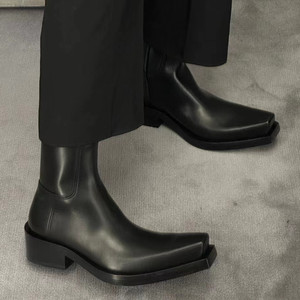 Bottes courtes unisexes en cuir à talon carré épais et semelle épaisse pour homme et femme, tendance mode, vente en gros - Product Image 5