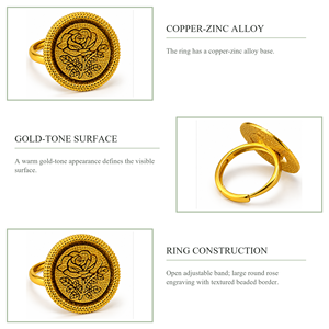 Anillo de Cóctel Chapado en Oro de 24K con Patrón de Flores, Joyería Clásica Unisex de Latón - Product Image 3