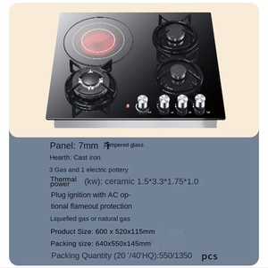 4 Burner Bếp gas với Tempered Glass Bảng điều chỉnh được xây dựng trong kiểm soát nhiệt độ gas và điện HOB cho sử dụng ngoài trời năng lượng mặt trời-powered - Product Image 3