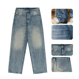 Pantalones Vaqueros Anchos <span class=keywords><strong>de</strong></span> Mezclilla Cruda <span class=keywords><strong>de</strong></span> Alta Calidad con Logotipo Personalizado, Estilo Vintage, Ajuste Limpio, Jeans Gruesos para Hombre - Product Image 2