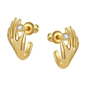 Original Desig High Quality 18K Gold Plated Brass Jewelry Hand Zircon Aretes De Mujer Body Piercing Accessories Earrings E221371