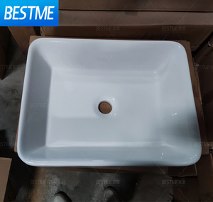 BESTME Lavabo rectangulaire en céramique à poser sur comptoir pour salle de bain - Product Image 4