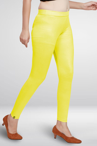 Leggings stretch jaune fluo pour femme, taille haute, coupe ajustée, longueur cheville, confortables, décontractés, pour le quotidien, leggings tendance - Product Image 2