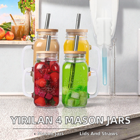Verre transparent de 24 oz avec poignée et paille pour boissons, thé aux fleurs, thé au lait et jus – Tasse à boisson froide