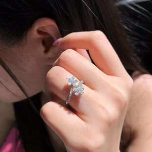 Women's Flower <b>Open</b> <b>Ring</b> Pear Shape Cubic Zirconia Fashion Jewelry Finger <b>Ring</b> - Product Image 3