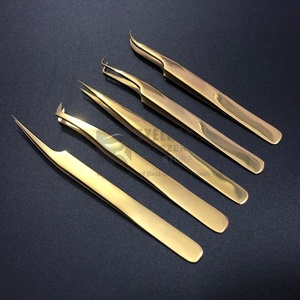 Pince à épiler d'extension de cils en acier durable plaqué or à angle de 90 degrés pince à épiler d'isolement de logo privé à pointe droite - Product Image 3