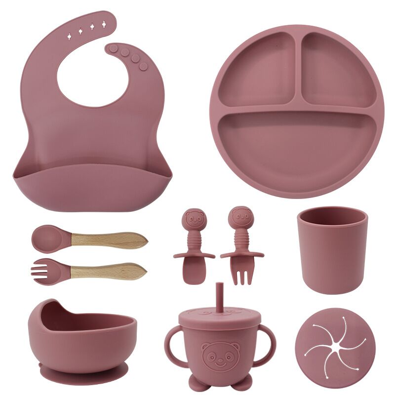 (wood fork spoon feeding set 10pieces in 1 ) dark