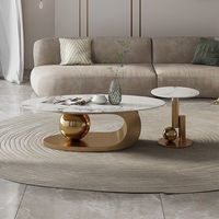 Ensemble de tables basses ovales de luxe modernes de haute qualité, table à thé nordique, base en métal, meubles de salon d'appartement, table centrale