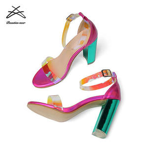 Sandali Estivi da Donna RTS 35-42, <span class=keywords><strong>Scarpe</strong></span> <span class=keywords><strong>con</strong></span> <span class=keywords><strong>Tacco</strong></span> Rosa Shocking, Calzature Trasparenti Multicolore <span class=keywords><strong>con</strong></span> <span class=keywords><strong>Tacco</strong></span> Quadrato - Product Image 5