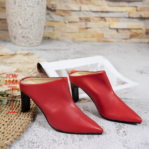 New Arrival Thick <b>Heel</b> Pointed Toe High <b>Heel</b> Slippers Summer Elegant Plus Size Sexy Fashion Half Slippers - Product Image 2