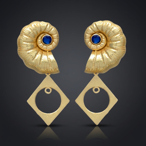 Boucles d'oreilles ethniques en laiton plaqué or faites à la main avec pierres précieuses pour les occasions de fête - Product Image 2
