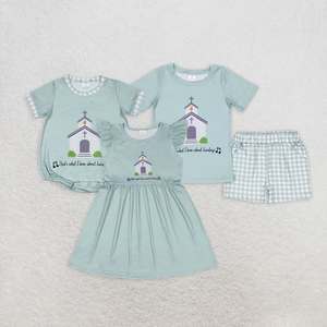 Ropa de Verano para Niñas con Bordado de Cruz de Pascua y Cuadros Azules, Estilo Smocked, en Oferta - Product Image 6