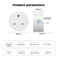 Prise intelligente WiFi Tuya 20A, prise de courant sans fil avec contrôle à distance, surveillance de la consommation d'énergie, minuterie, compatible Alexa et Google Home, certifiée CE, A7W-UK