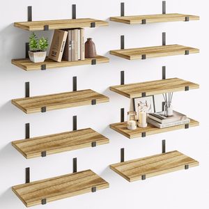 Custom Exquisite Rectangle Floating Wall Mounted Solid Wood Stainless Steel Single Tier Flexible Design <b>Storage</b> Rack <b>for</b> Home - Product Image 1