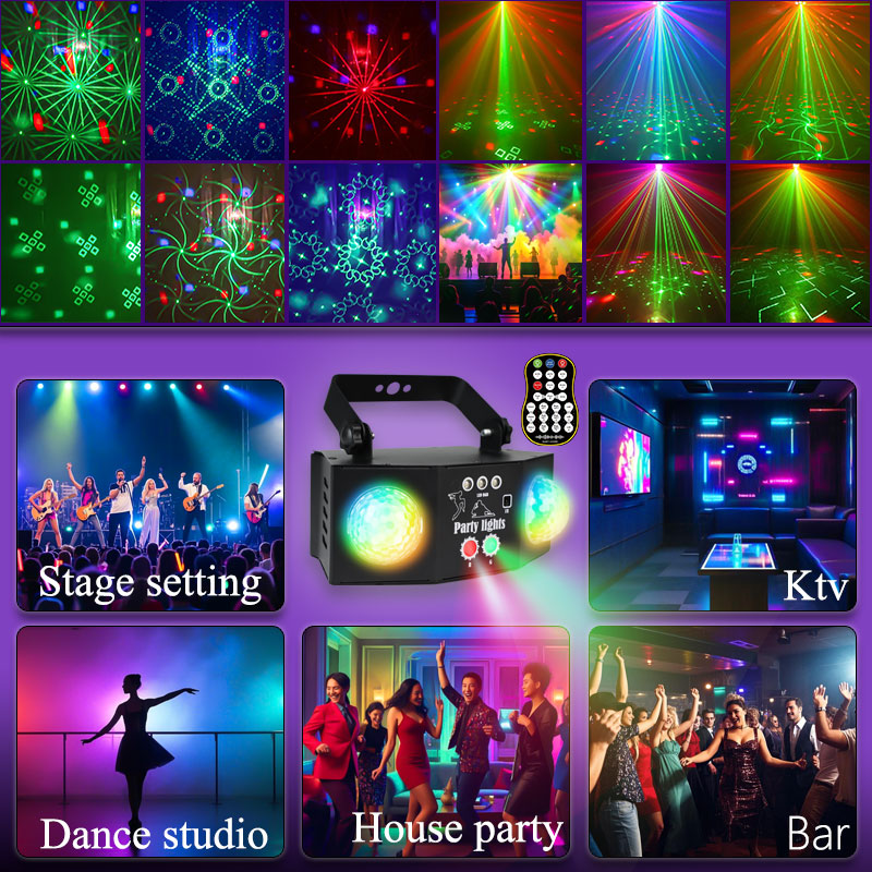 YSH Double Magic Ball Disco Stage Light - LED Laser Sound Activated Remote Control Christmas Event D