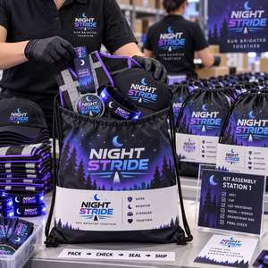 Kit de Seguridad para Correr de Noche con Logotipo Personalizado, Medalla Reflectante, Pulsera LED, Gorra, Chaleco y Bolsa con Cordón - Product Image 2