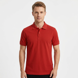 Polo Rojo de Manga Corta para Hombre, 100% Algodón Piqué, Tejido Informal, Transpirable, Color Sólido, Corte Regular - Product Image 1