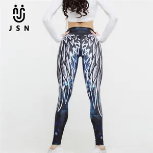 JSN-mallas deportivas con estampado de alas de ángel para Yoga, pantalones de Yoga de cintura alta con elevación de cadera