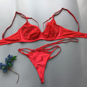 Soutien-gorge et culotte en dentelle rouge chaude sexy ensemble string Lingerie érotique de luxe avec bretelles pour femmes à gros seins Ropa <span class=keywords><strong>Intima</strong></span> - Product Image 6
