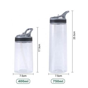 Botellas de Agua de Plástico Transparente Personalizables al por Mayor de 400 ml y 750 ml con Tapas Antiderrames y Pajita Abatible para Deportes al Aire Libre - Product Image 2