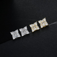 Boucles d'oreilles créoles RQ Hip-hop géométriques en forme de T, serties de zircons taille trillion, en alliage de zinc plaqué or, unisexe, pour anniversaire