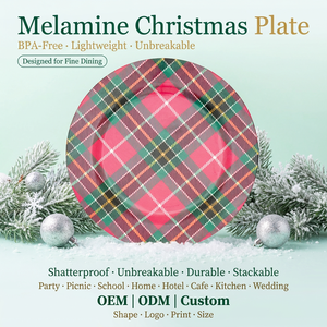 Plato <span class=keywords><strong>de</strong></span> Melamina Ecológico con Diseño Tartán Rojo y Verde, 8 Pulgadas, Profundo, Irrompible, Apto para Lavavajillas, para Restaurantes y <span class=keywords><strong>Hoteles</strong></span>, OEM ODM - Product Image 1