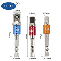 LXD Lot de 3 adaptateurs de douille à queue hexagonale nickelés, rallonges de 1/4 ", 3/8 " et 1/2 " pour outils électriques
