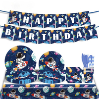 Ensemble de vaisselle jetable pour fête d'anniversaire sur le thème de l'espace, assiettes en papier, gobelets, serviettes, nappe, bannière, décoration de fête sur le thème des planètes