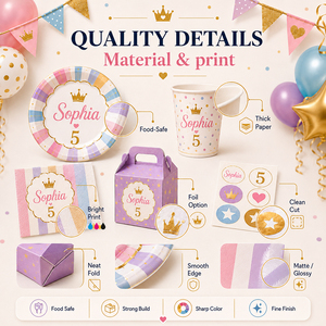 <span class=keywords><strong>Kit</strong></span> de fournitures de fête avec logo personnalisé imprimé, gobelets en papier écologiques, assiettes, serviettes, boîtes cadeaux pour anniversaire - Product Image 4