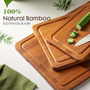 Bamboo Cutting Board Set 3 Piece Rectangle Eco Friendly Kitchen Chopping Block - Product Image 1
