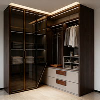 Meuble de chambre à coucher moderne en bois massif personnalisé, durable, résistant à l'humidité, avec coiffeuse et armoire penderie intégrée