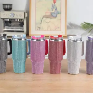 Tasse en acier inoxydable à double paroi de grande capacité Tasses à café Tasses de voyage avec paille