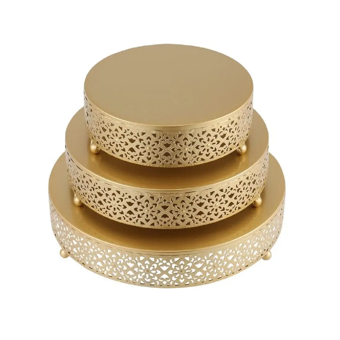 Lot de 3 supports à gâteaux modernes en métal de forme ronde pour la décoration de table Supports à gâteaux de luxe pour les mariages Vente en gros