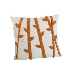 Square Cotton Woven <b>Throw</b> <b>Pillow</b> Cover Green Plant Embroidery Vintage Pattern Boho Design Washable Removable Insert Included - Product Image 2