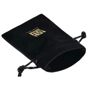 Luxury Black Velvet <b>Drawstring</b> Storage <b>Pouch</b> with Custom Gold Logo Jewelry Gift Packaging Reusable Soft Flannel - Product Image 4