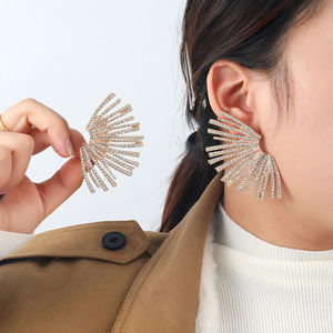 Orecchini a ventaglio geometrici vintage alla moda 2026 con diamanti, orecchini a ventaglio irregolari con strass, <span class=keywords><strong>gioielli</strong></span> - Product Image 1