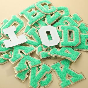 Hot Sale Cheap Self Adhesive 8cm Glitter Gold Edge Colorful Embroidered Letter Chenille Patches - Product Image 2