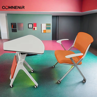 Bureau d'école portable en métal, collaboratif, avec roulettes, personnalisable, en forme d'éventail, réglable et pliable pour étudiants