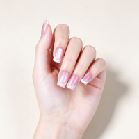 Lot de 32 faux ongles magnétiques œil de chat rose glacé, style français carré, longueur moyenne, en plastique ABS