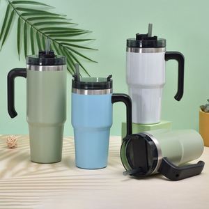 Double Wall Vacuum Insulated 30oz Travel <b>Tumbler</b> 304 Stainless Steel Car <b>Cup</b> <b>With</b> Handle <b>Straw</b> Lid - Product Image 3