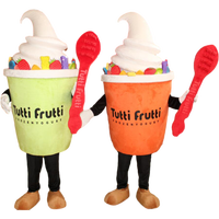 Costumes de mascotte en peluche personnalisés vert clair et orange en forme de coupe de crème glacée pour adultes, publicité extérieure